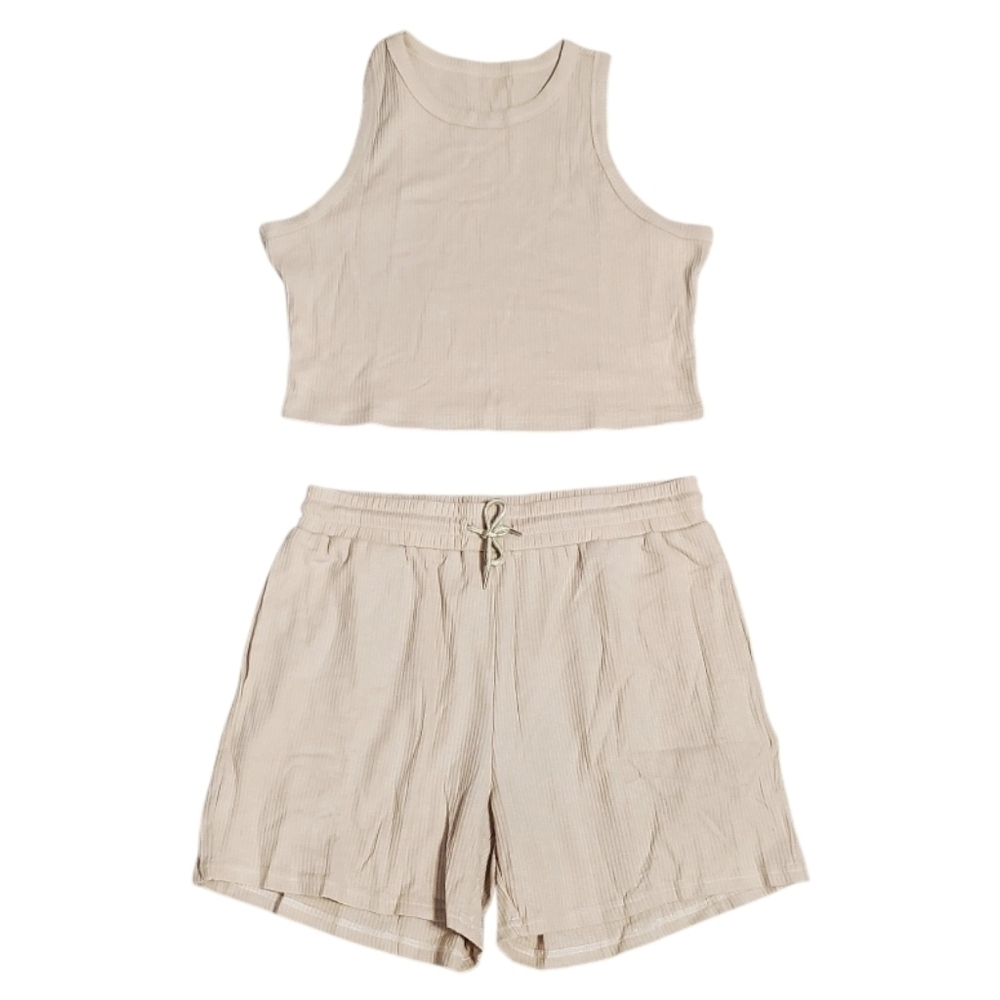 NWOT Boutique Women's Tan Tank Top & Shorts Loungewear Set XL